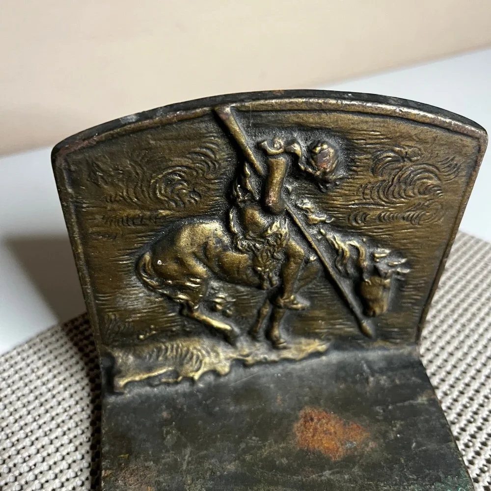 Antique Cast Bronze End of the Trail Native American Horse Bookend Western